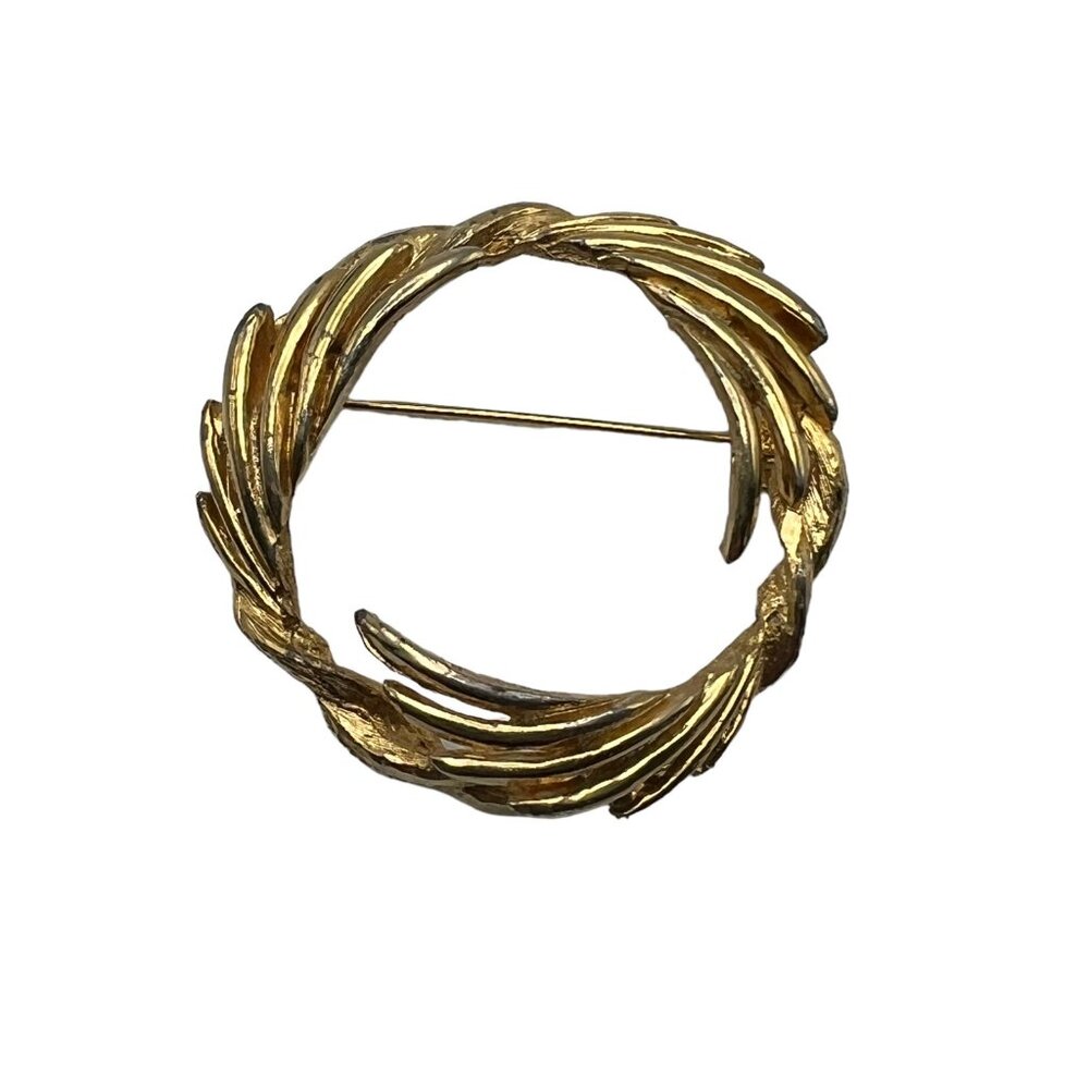 Pell Brooch Feather Round Circle Vintage Brushed Shiny Pin